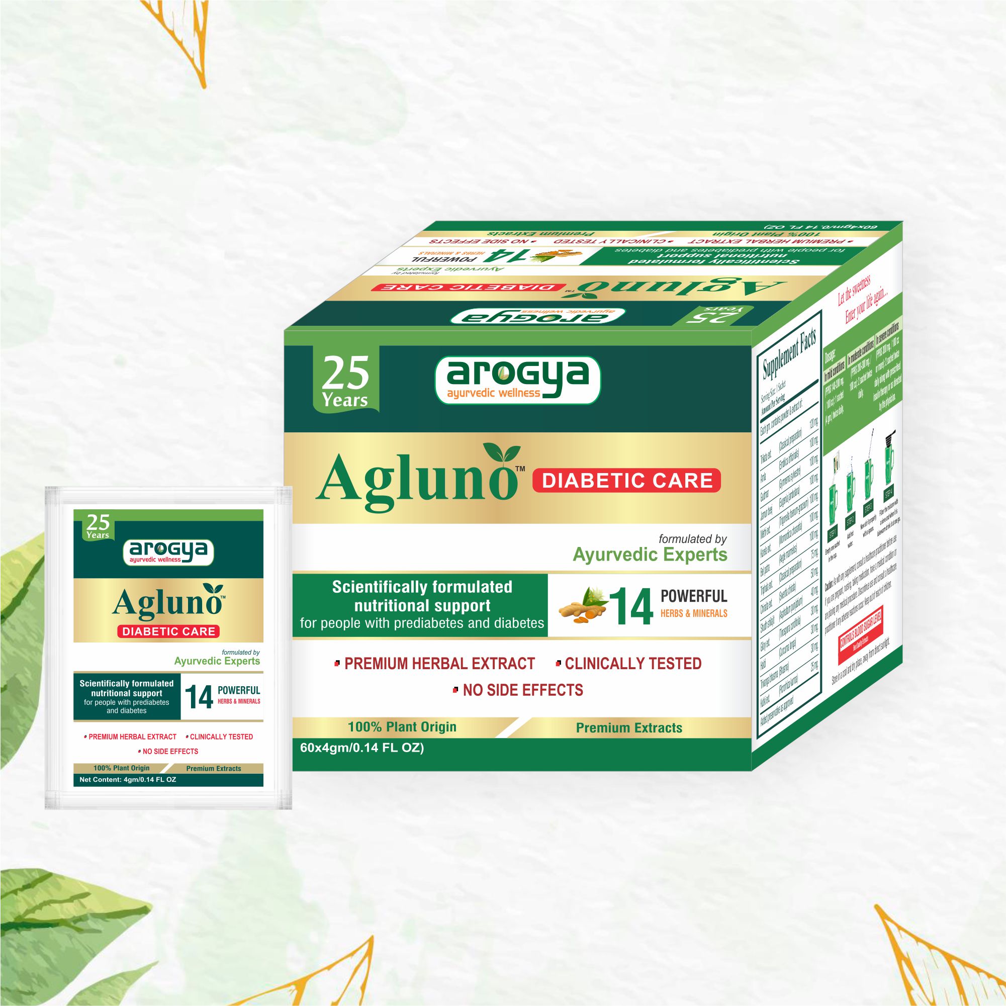Arogya Agluno Powder for Diabetic Care 60 sachets of 4gm Each - Image 2