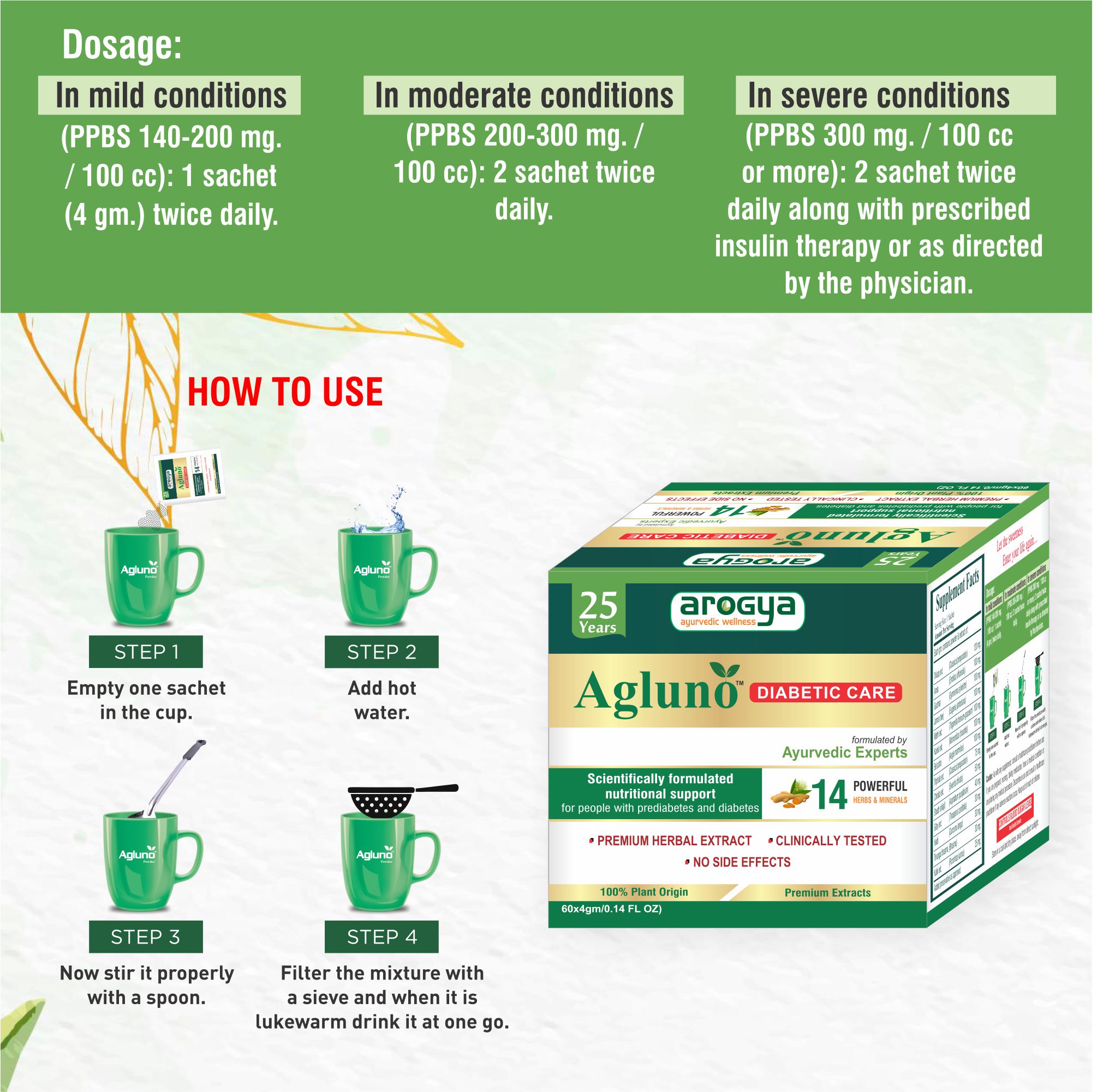 Arogya Agluno Powder for Diabetic Care 60 sachets of 4gm Each - Image 5