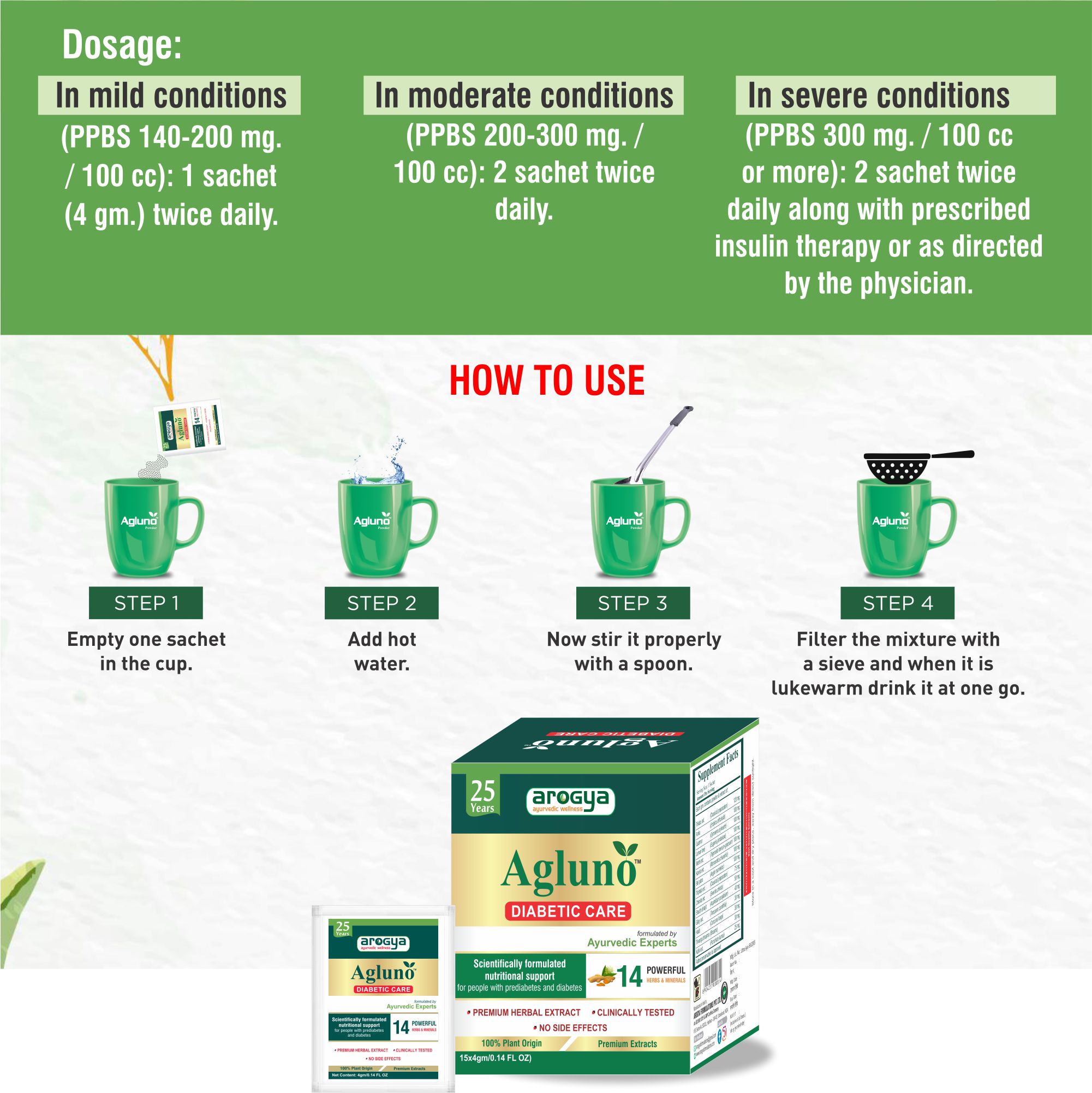 Arogya Agluno Powder for Diabetic Care 15 sachets of 4gm Each - Image 6