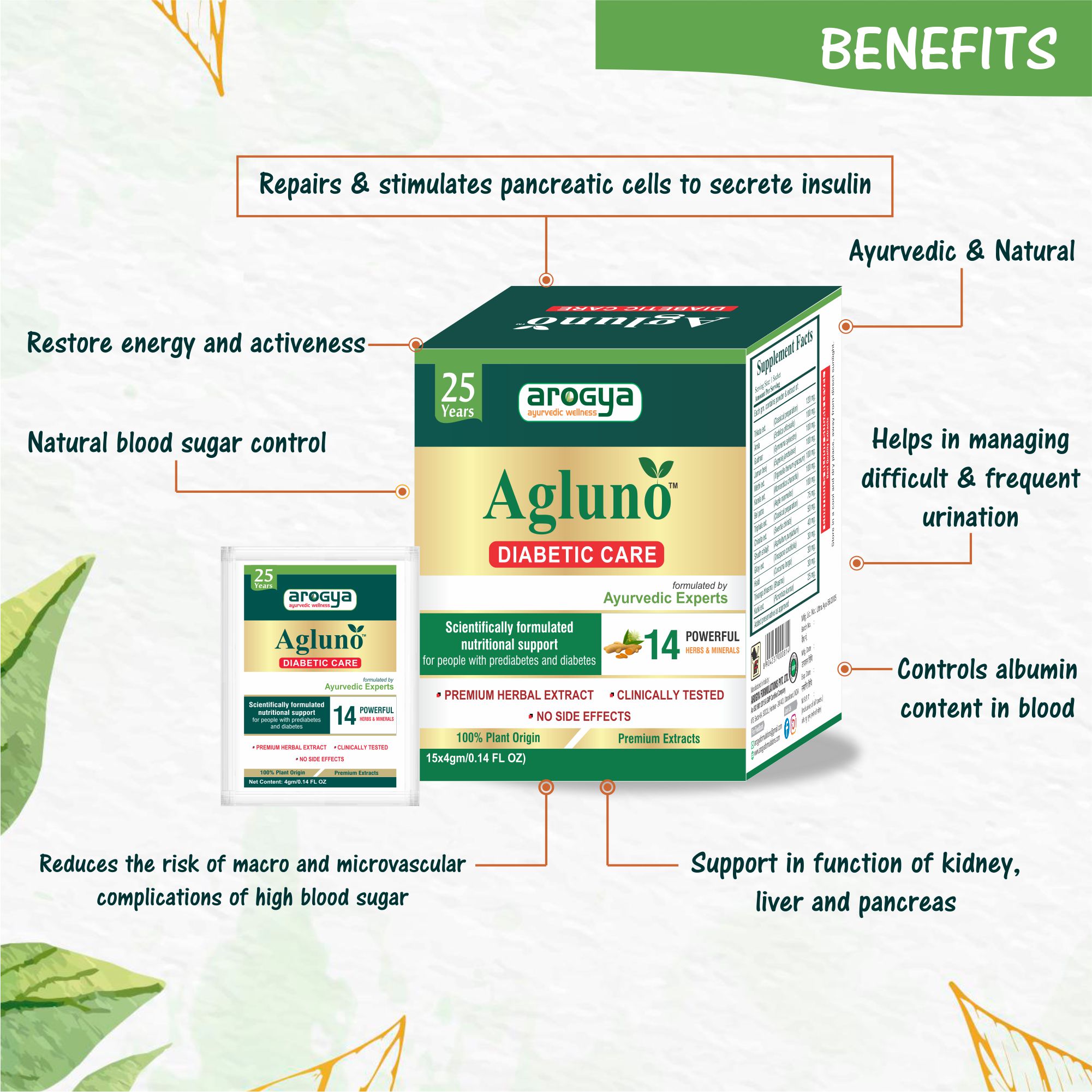 Arogya Agluno Powder for Diabetic Care 15 sachets of 4gm Each - Image 8